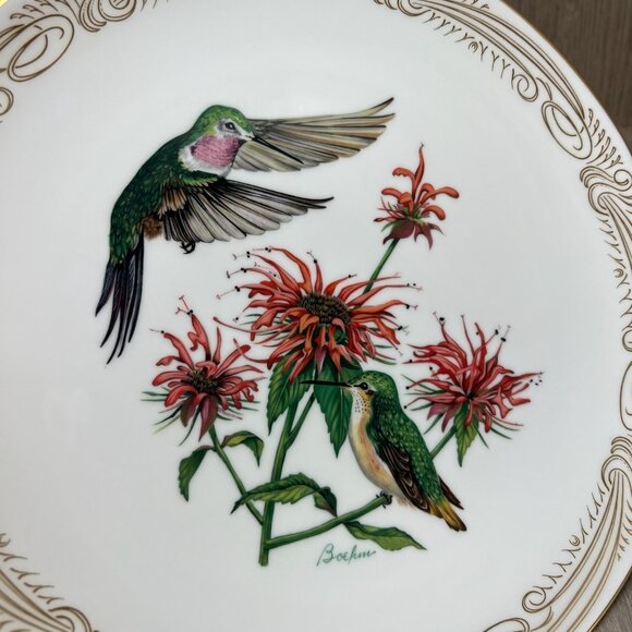 Vtg Boehm English Bone Porcelain Broad-tailed Hummingbird Plate Collection White - Picture 5 of 9